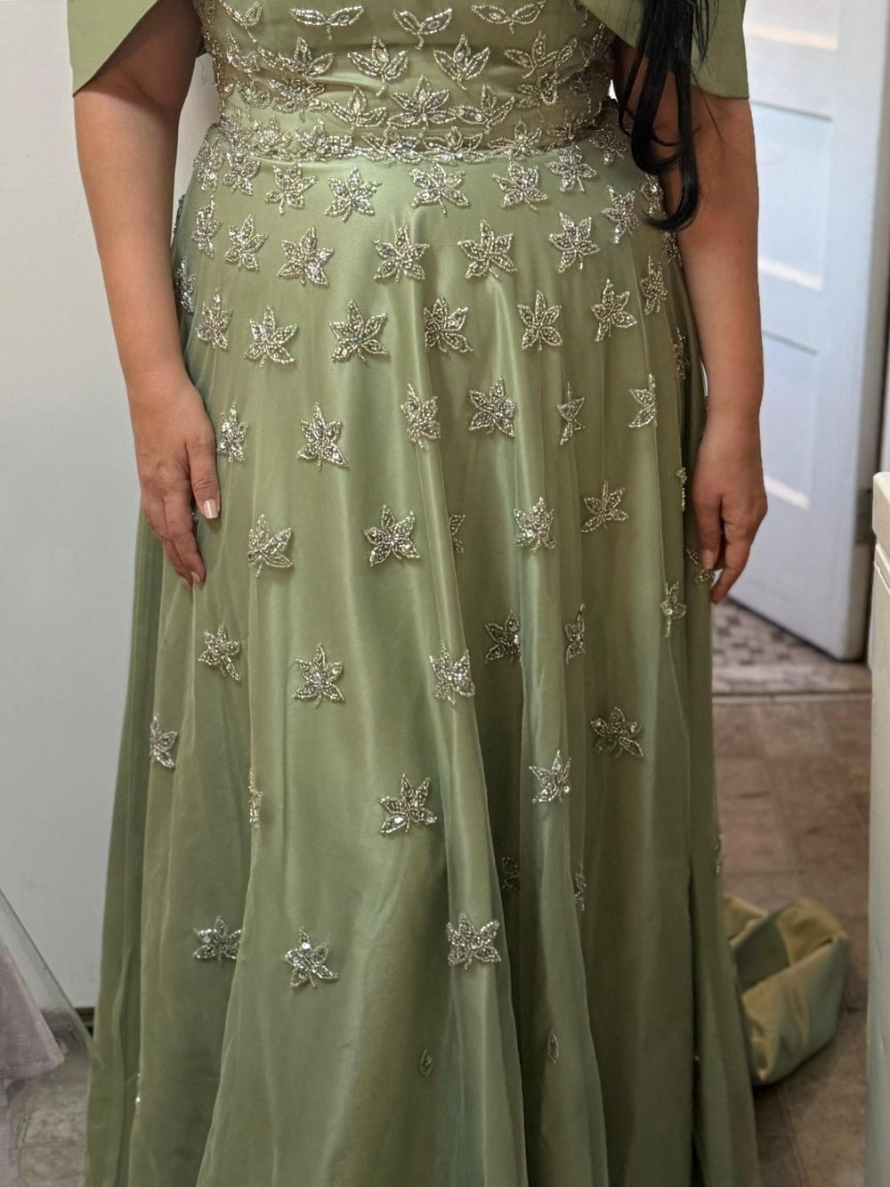 Embellished Olive Green A-Line Prom Wedding Guest Mother Of The Bride Dress